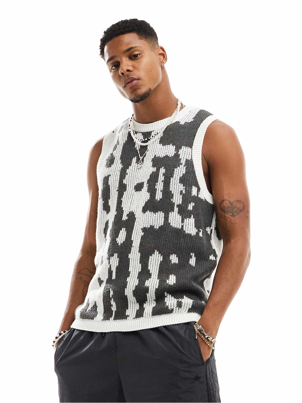 ASOS Men’s Black & White Patterned Abstract Knit Tank Size Medium